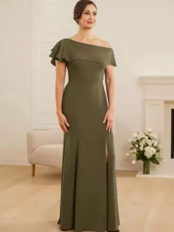Bridal Mother Dress One-Shoulder Short Sleeves Mermaid Ruffles Wedding Guest Dresses