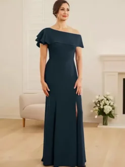 Bridal Mother Dress One-Shoulder Short Sleeves Mermaid Ruffles Wedding Guest Dresses
