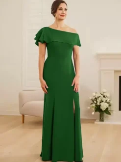 Bridal Mother Dress One-Shoulder Short Sleeves Mermaid Ruffles Wedding Guest Dresses