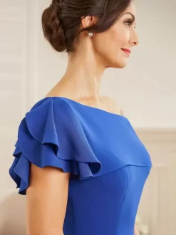 Bridal Mother Dress One-Shoulder Short Sleeves Mermaid Ruffles Wedding Guest Dresses