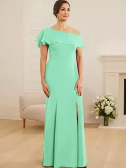 Bridal Mother Dress One-Shoulder Short Sleeves Mermaid Ruffles Wedding Guest Dresses