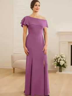 Bridal Mother Dress One-Shoulder Short Sleeves Mermaid Ruffles Wedding Guest Dresses