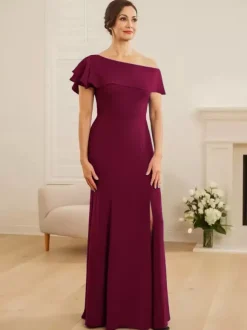 Bridal Mother Dress One-Shoulder Short Sleeves Mermaid Ruffles Wedding Guest Dresses