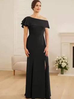 Bridal Mother Dress One-Shoulder Short Sleeves Mermaid Ruffles Wedding Guest Dresses