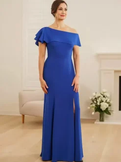 Bridal Mother Dress One-Shoulder Short Sleeves Mermaid Ruffles Wedding Guest Dresses