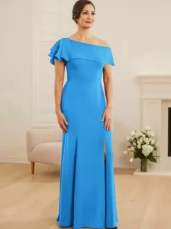 Bridal Mother Dress One-Shoulder Short Sleeves Mermaid Ruffles Wedding Guest Dresses