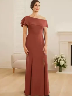Bridal Mother Dress One-Shoulder Short Sleeves Mermaid Ruffles Wedding Guest Dresses