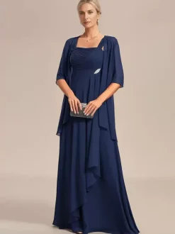 Bridal Mother Dress Square Neck Half Sleeves A-Line Applique Wedding Guest Dresses
