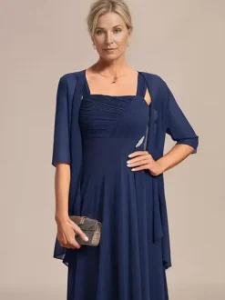 Bridal Mother Dress Square Neck Half Sleeves A-Line Applique Wedding Guest Dresses
