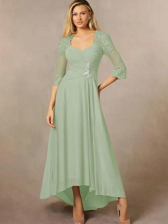 Bridal Mother Dress Sweetheart Neck 3/4 Length Sleeves A-Line Lace Guest Dresses For Wedding