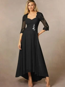 Bridal Mother Dress Sweetheart Neck 3/4 Length Sleeves A-Line Lace Guest Dresses For Wedding