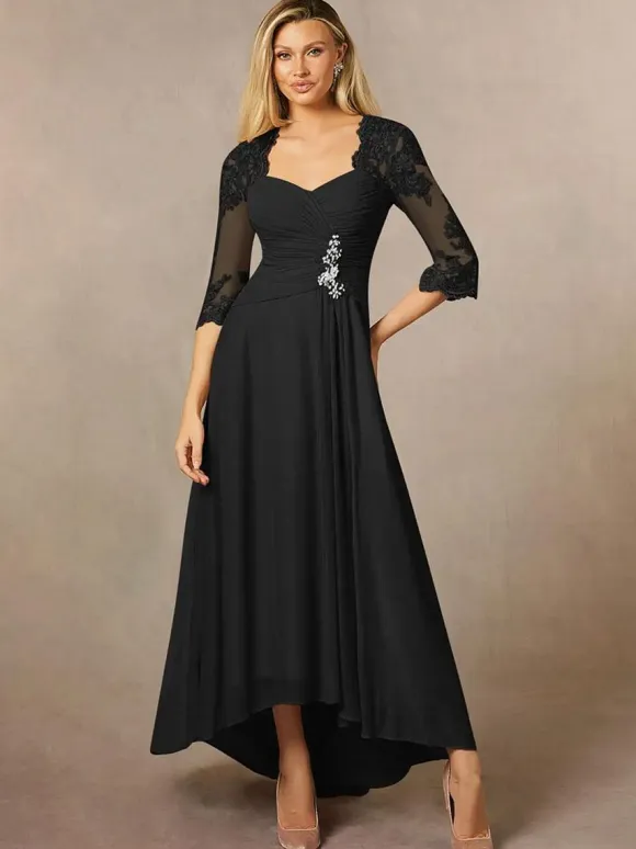 Bridal Mother Dress Sweetheart Neck 3/4 Length Sleeves A-Line Lace Guest Dresses For Wedding