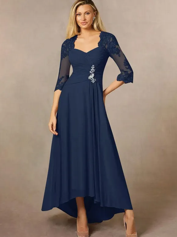 Bridal Mother Dress Sweetheart Neck 3/4 Length Sleeves A-Line Lace Guest Dresses For Wedding