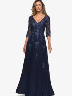 Bridal Mother Dress V-Neck Half Sleeves A-Line Lace Guest Dresses For Wedding