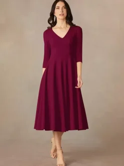 Bridal Mother Dress V-Neck 3/4 Length Sleeves A-Line Guest Dresses For Wedding