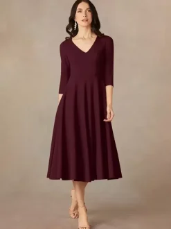Bridal Mother Dress V-Neck 3/4 Length Sleeves A-Line Guest Dresses For Wedding