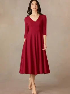 Bridal Mother Dress V-Neck 3/4 Length Sleeves A-Line Guest Dresses For Wedding