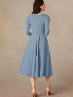 Bridal Mother Dress V-Neck 3/4 Length Sleeves A-Line Guest Dresses For Wedding