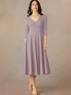 Bridal Mother Dress V-Neck 3/4 Length Sleeves A-Line Guest Dresses For Wedding