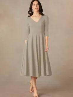 Bridal Mother Dress V-Neck 3/4 Length Sleeves A-Line Guest Dresses For Wedding
