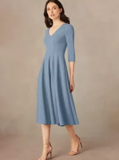 Bridal Mother Dress V-Neck 3/4 Length Sleeves A-Line Guest Dresses For Wedding