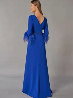 Bridal Mother Dress V-Neck 3/4 Length Sleeves Ball Gown Feathers Floor-Length Guest Dresses For Wedding