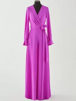 Bridal Mother Dress V-Neck Long Sleeves Jumpsuit Bows Floor-Length Wedding Guest Dresses