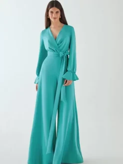 Bridal Mother Dress V-Neck Long Sleeves Jumpsuit Bows Floor-Length Wedding Guest Dresses