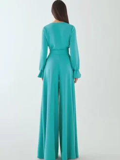 Bridal Mother Dress V-Neck Long Sleeves Jumpsuit Bows Floor-Length Wedding Guest Dresses