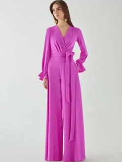 Bridal Mother Dress V-Neck Long Sleeves Jumpsuit Bows Floor-Length Wedding Guest Dresses