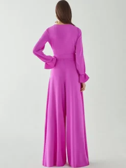 Bridal Mother Dress V-Neck Long Sleeves Jumpsuit Bows Floor-Length Wedding Guest Dresses