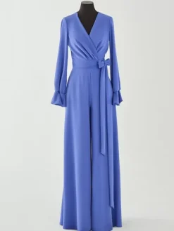 Bridal Mother Dress V-Neck Long Sleeves Jumpsuit Bows Floor-Length Wedding Guest Dresses