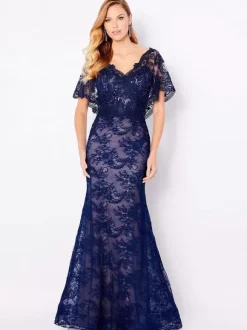 Bridal Mother Dress V-Neck Short Sleeves Mermaid Lace Floor-Length Wedding Guest Dresses