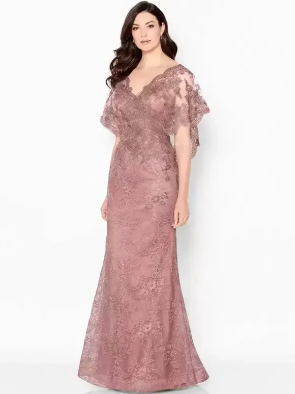 Bridal Mother Dress V-Neck Short Sleeves Mermaid Lace Floor-Length Wedding Guest Dresses