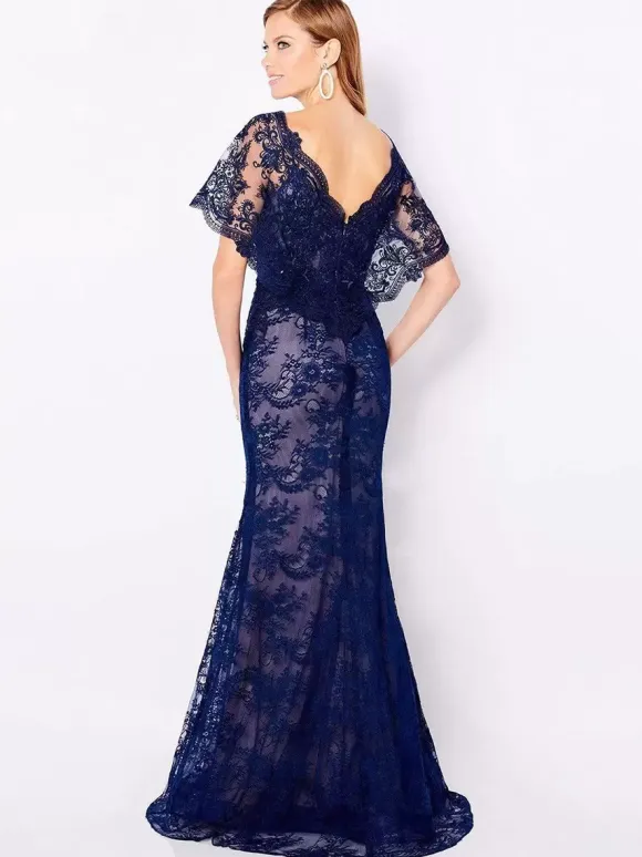 Bridal Mother Dress V-Neck Short Sleeves Mermaid Lace Floor-Length Wedding Guest Dresses