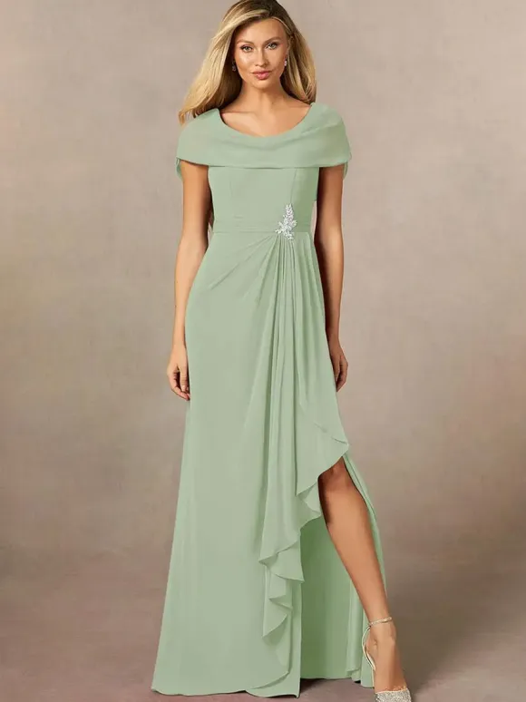Bridal Mother Dress V-Neck Short Sleeves A-Line Pleated Floor-Length Wedding Guest Dresses
