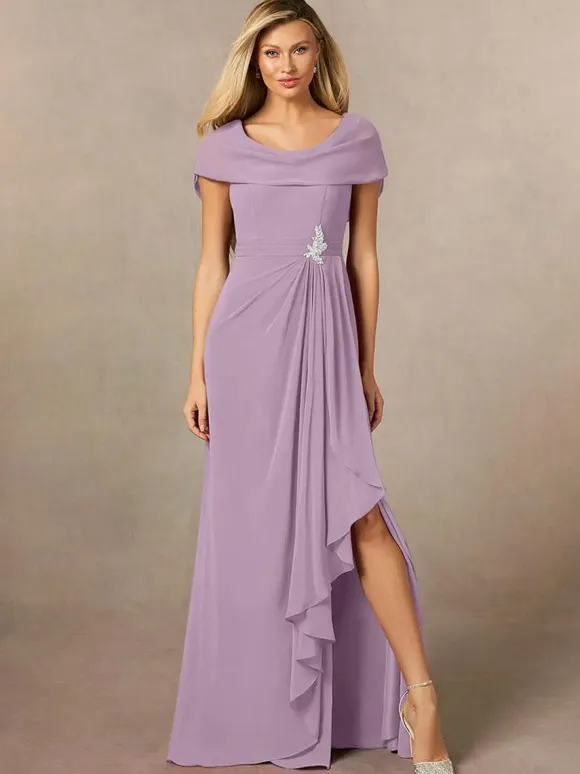 Bridal Mother Dress V-Neck Short Sleeves A-Line Pleated Floor-Length Wedding Guest Dresses