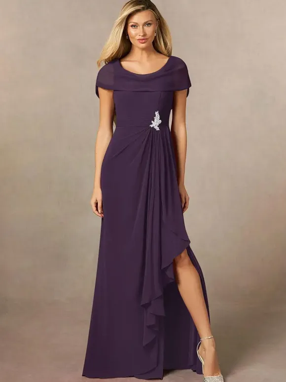 Bridal Mother Dress V-Neck Short Sleeves A-Line Pleated Floor-Length Wedding Guest Dresses