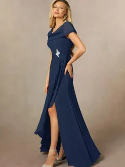 Bridal Mother Dress V-Neck Short Sleeves A-Line Pleated Floor-Length Wedding Guest Dresses