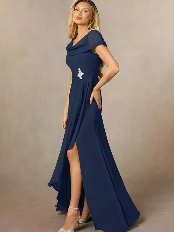 Bridal Mother Dress V-Neck Short Sleeves A-Line Pleated Floor-Length Wedding Guest Dresses
