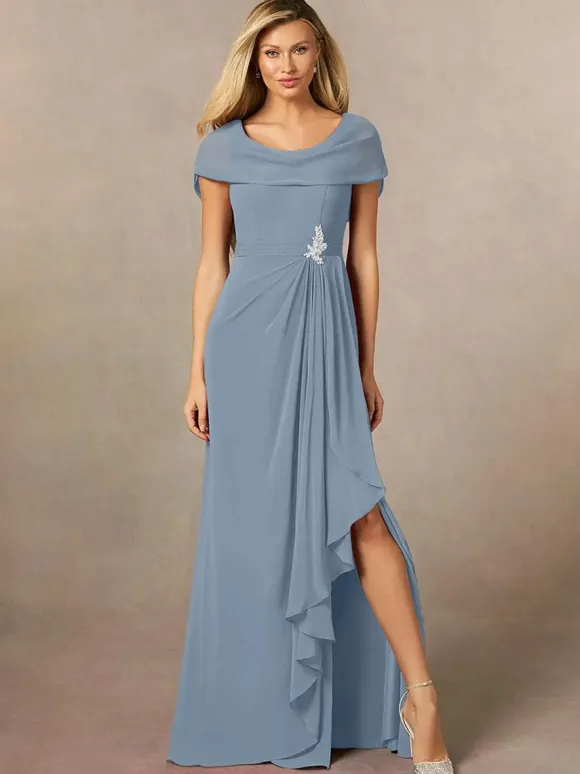 Bridal Mother Dress V-Neck Short Sleeves A-Line Pleated Floor-Length Wedding Guest Dresses