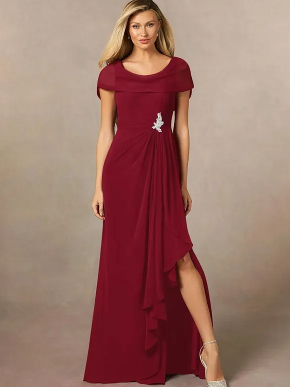 Bridal Mother Dress V-Neck Short Sleeves A-Line Pleated Floor-Length Wedding Guest Dresses