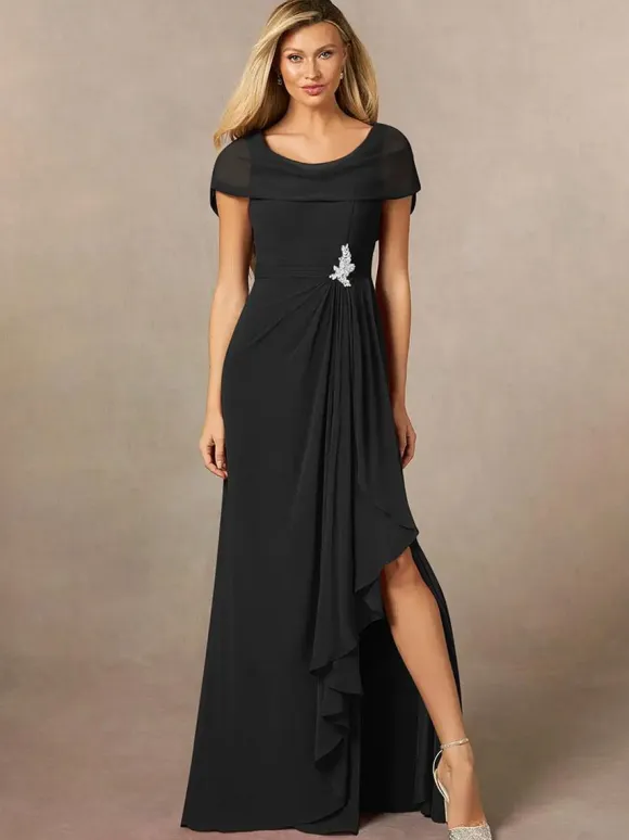 Bridal Mother Dress V-Neck Short Sleeves A-Line Pleated Floor-Length Wedding Guest Dresses