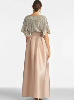Bridal Mother Dress V-Neck Short Sleeves A-Line Sash Floor-Length Wedding Guest Dresses