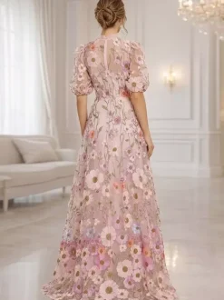 Bridal Mother Dress V-Neck Short Sleeves A-Line Flowers Guest Dresses For Wedding