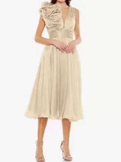 Bridal Mother Dress V-Neck Sleeveless A-Line Pleated Knee-Length Guest Dresses For Wedding