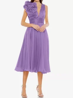 Bridal Mother Dress V-Neck Sleeveless A-Line Pleated Knee-Length Guest Dresses For Wedding