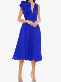 Bridal Mother Dress V-Neck Sleeveless A-Line Pleated Knee-Length Guest Dresses For Wedding