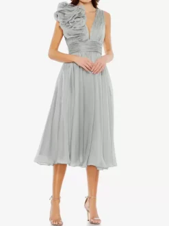 Bridal Mother Dress V-Neck Sleeveless A-Line Pleated Knee-Length Guest Dresses For Wedding