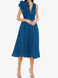 Bridal Mother Dress V-Neck Sleeveless A-Line Pleated Knee-Length Guest Dresses For Wedding